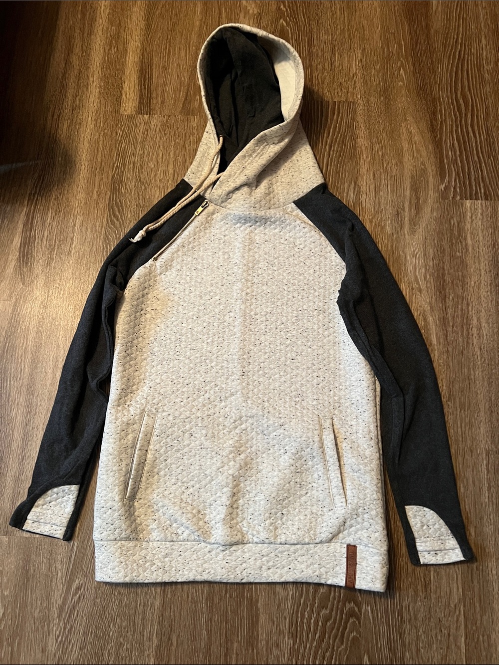 Women AMPERSAND AVE Two-Tone Double Hooded Sweatshirt in Light Gray and Black